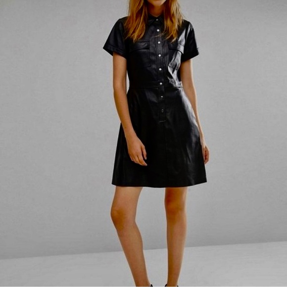 BCBGMAXAZRIA Faux Leather STEPHANA Black Shirt Dress Sz Small NWT